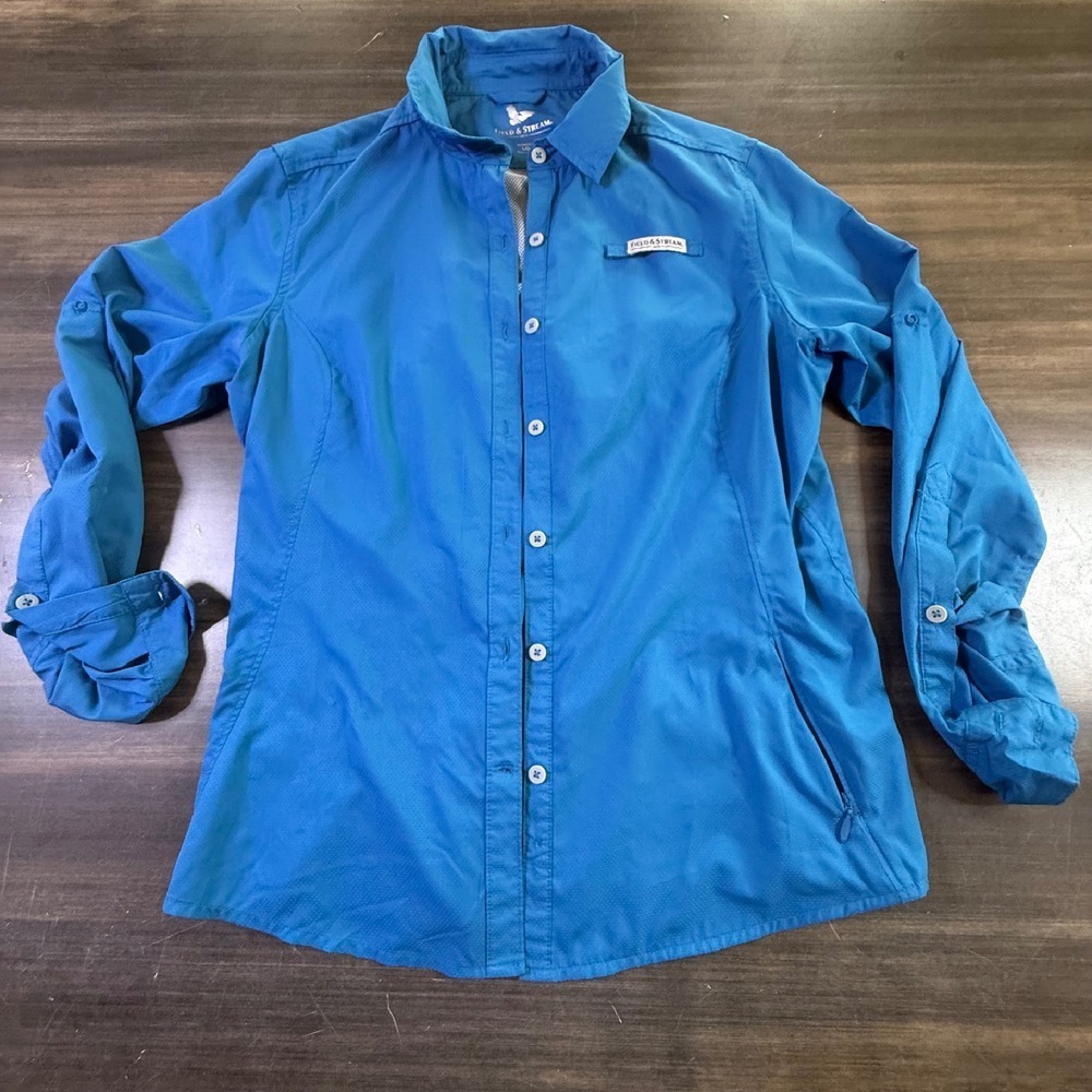 Field & Stream Fishing Shirt Roll-Up Sleeve‎ Vented Blue Top Womens LG